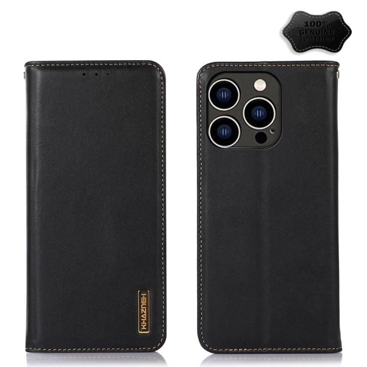 KHAZNEH KHAZNEH iPhone 15 Pro Fodral Flip Nappa Textur Svart