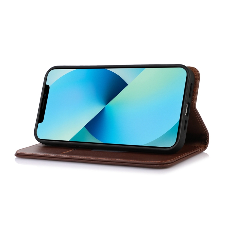 KHAZNEH KHAZNEH iPhone 15 Pro Fodral Flip Nappa Textur Brun