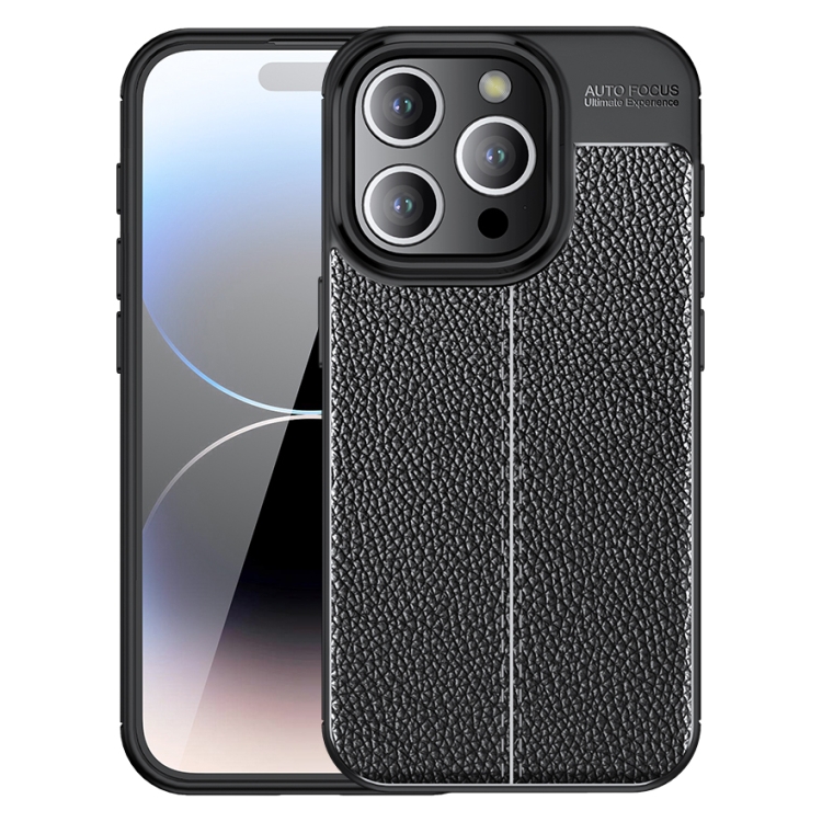  iPhone 15 Pro Skal Litchi Textur Svart