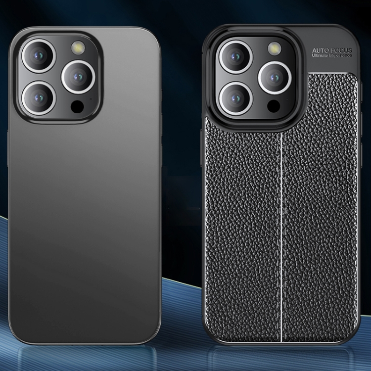  iPhone 15 Pro Skal Litchi Textur Blå