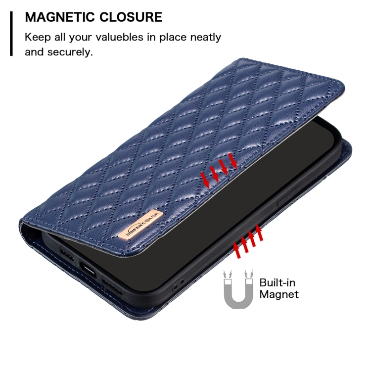 BINFEN BINFEN iPhone 15 Pro Fodral Diamond Flip Läder Blå