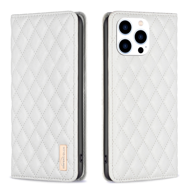 BINFEN BINFEN iPhone 15 Pro Fodral Diamond Flip Läder Vit