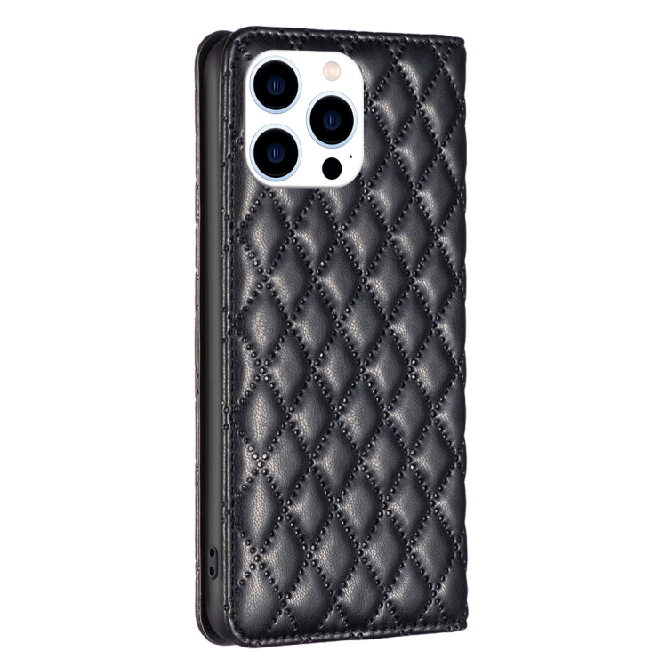 BINFEN BINFEN iPhone 15 Pro Fodral Diamond Flip Läder Svart