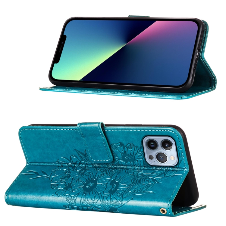  iPhone 15 Pro Fodral Med Fjäril Tryck Blå