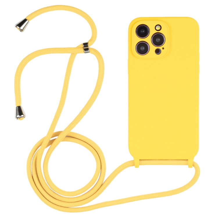  iPhone 15 Pro Skal Silikon Med Snodd Gul