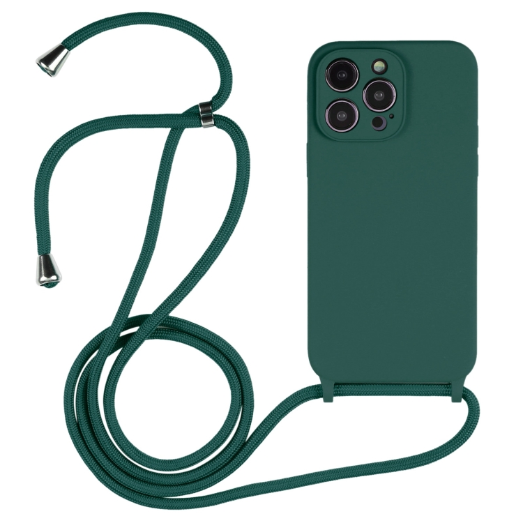  iPhone 15 Pro Skal Silikon Med Snodd Tallgrön