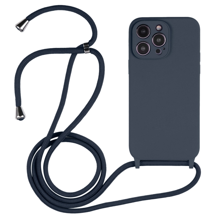  iPhone 15 Pro Skal Silikon Med Snodd Mörk Blå
