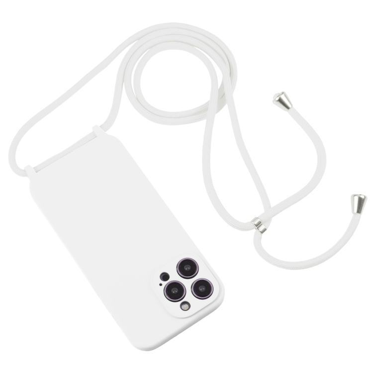  iPhone 15 Pro Skal Silikon Med Snodd Vit