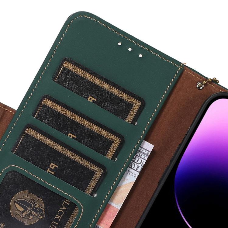  iPhone 15 Pro Fodral RFID Äkta Läder Grön