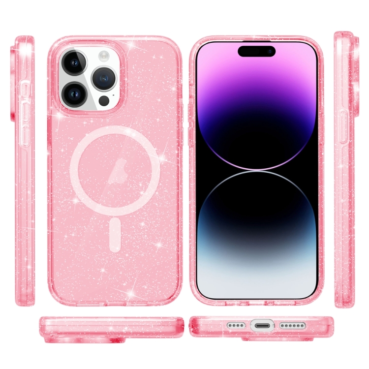  iPhone 15 Pro Skal MagSafe Glitter Hybrid Rosa