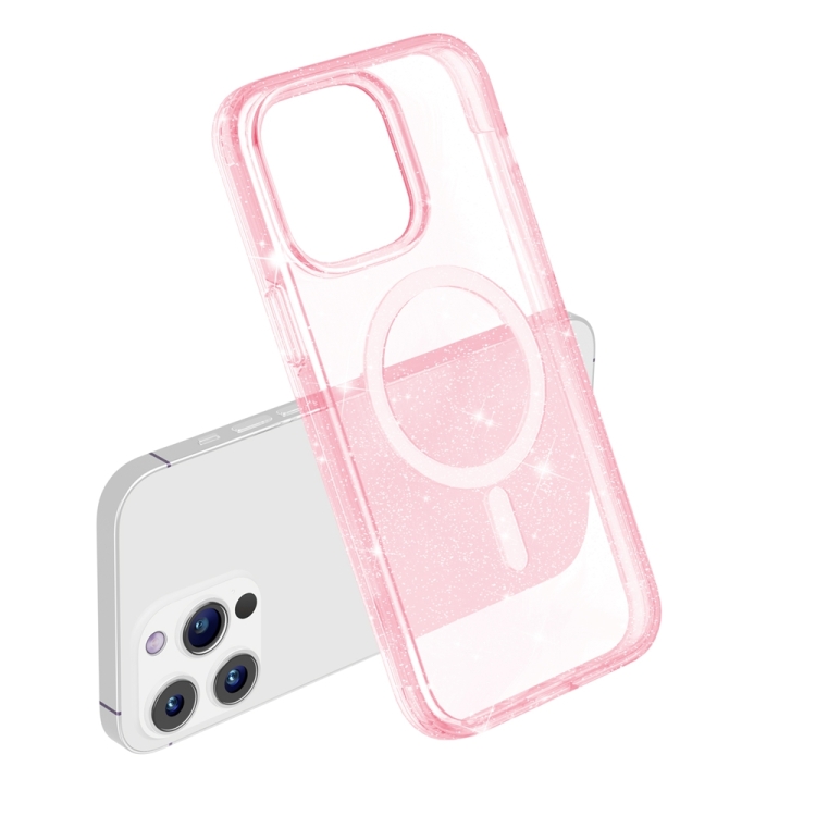 iPhone 15 Pro Skal MagSafe Glitter Hybrid Rosa