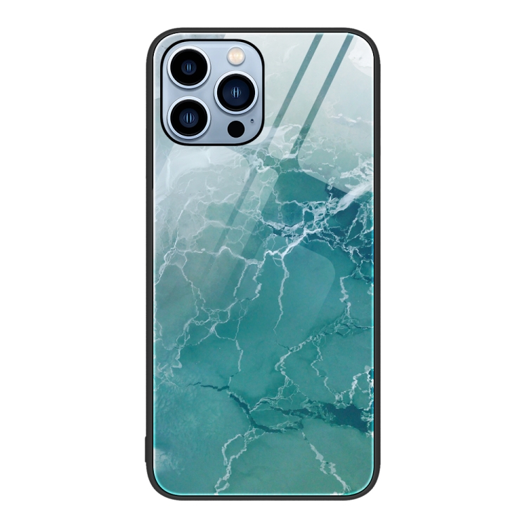  iPhone 15 Pro Skal Marmor Härdat Glas Green Ocean