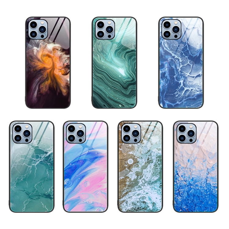  iPhone 15 Pro Skal Marmor Härdat Glas Rosa