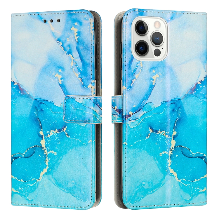 iPhone 15 Pro Fodral Marmor Läder Blå/Grön