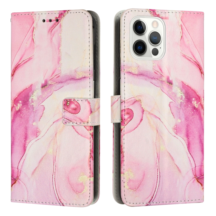  iPhone 15 Pro Fodral Marmor Läder Roséguld