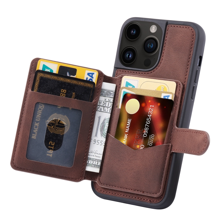  iPhone 15 Pro Skal RFID Med Plånboksfunktion Brun
