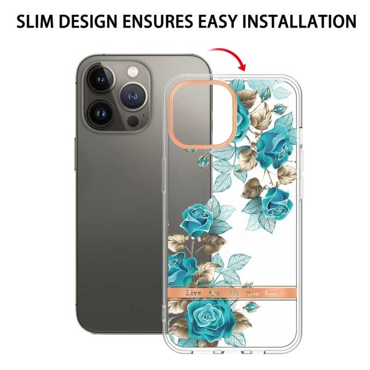  iPhone 15 Pro Skal Med Tryck Blåa Rosor