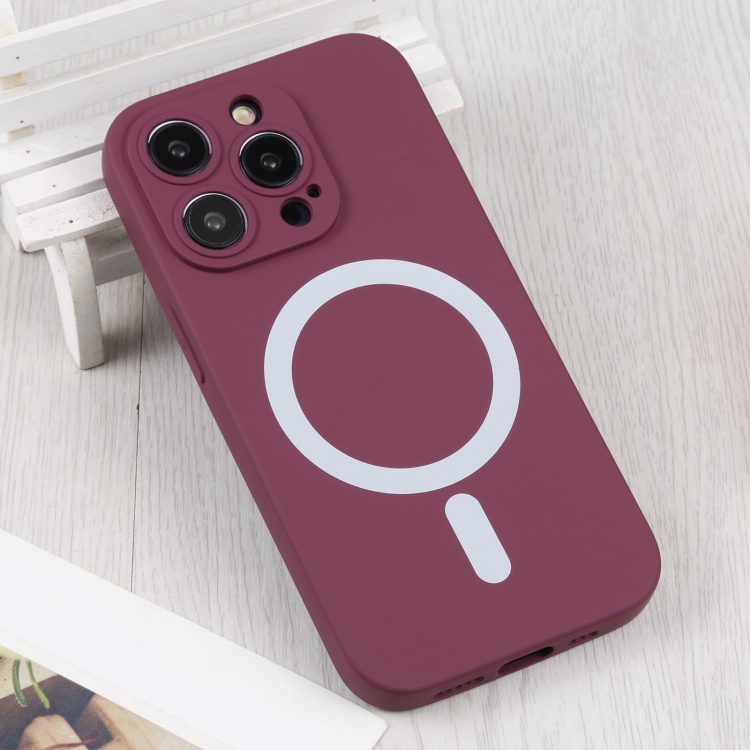  iPhone 15 Pro Skal MagSafe Liquid Silikon Vinröd