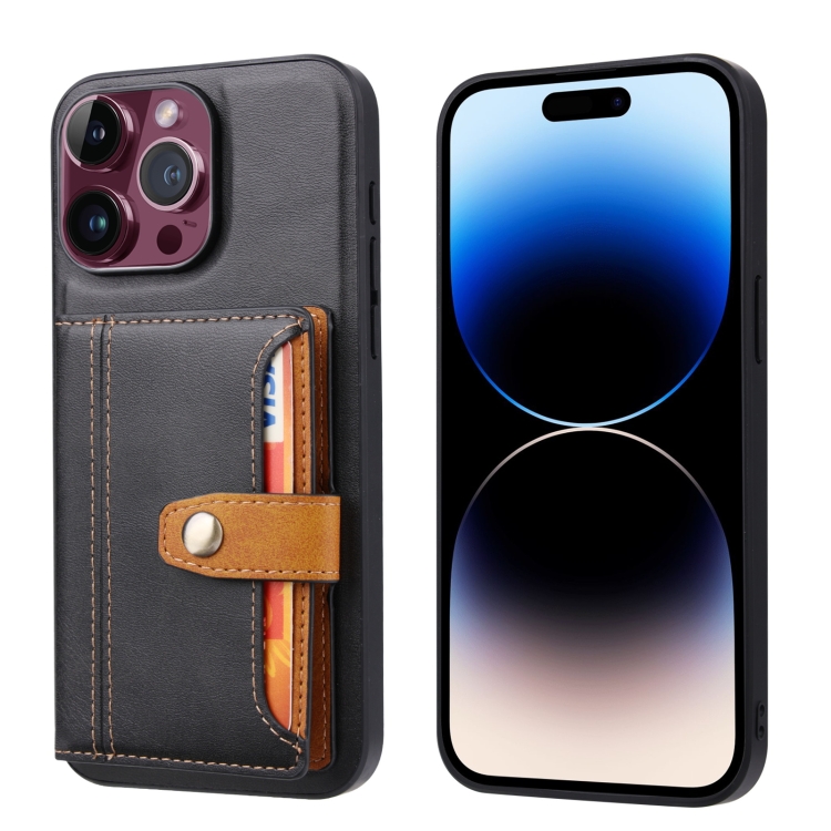  iPhone 15 Pro Skal Läder Med Plånboksfunktion Svart