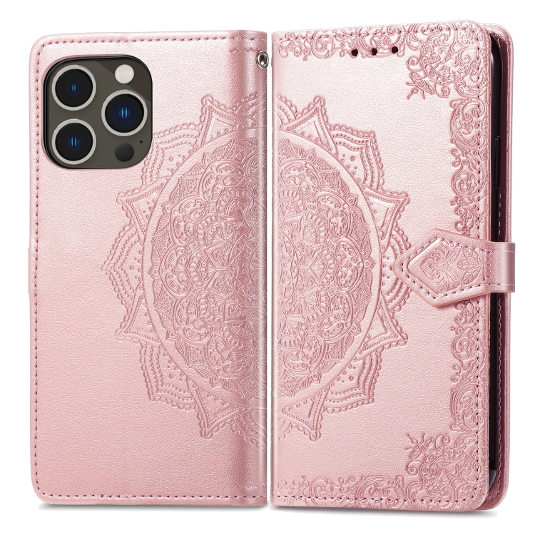  iPhone 15 Pro Fodral Mandala Läder Roséguld