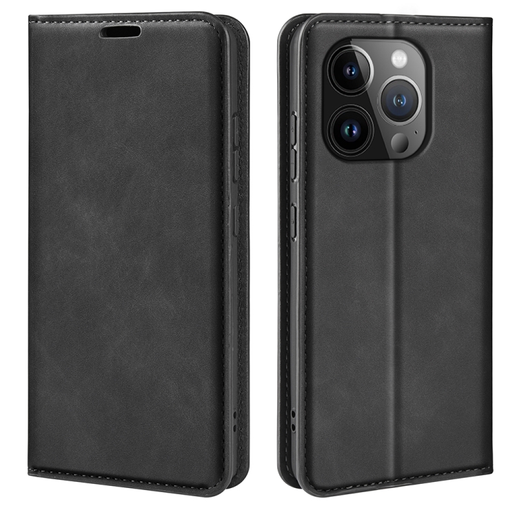  iPhone 15 Pro Fodral Flip Retro Läder Svart