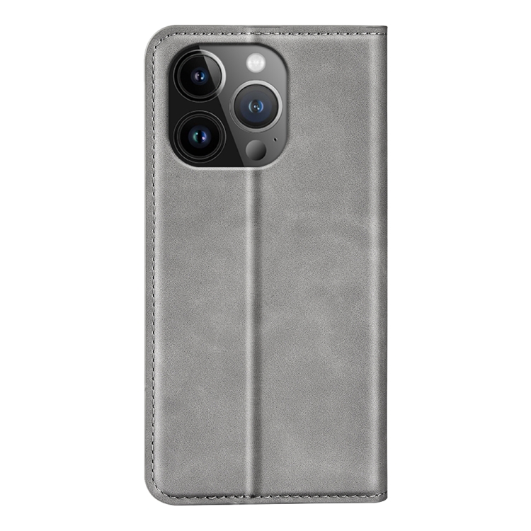  iPhone 15 Pro Fodral Flip Retro Läder Grå