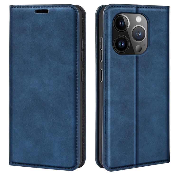  iPhone 15 Pro Fodral Flip Retro Läder Blå