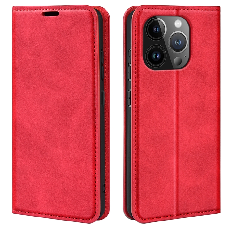  iPhone 15 Pro Fodral Flip Retro Läder Röd