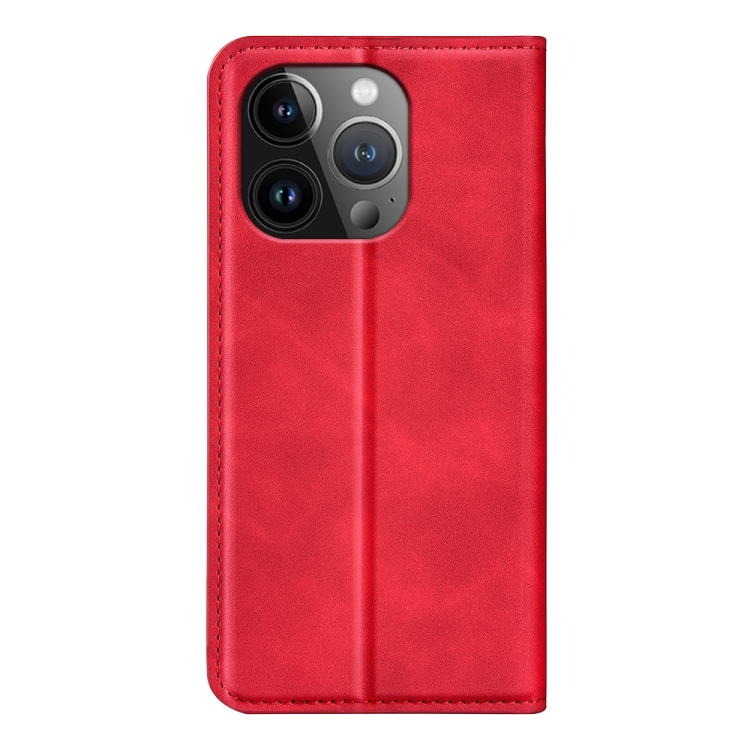  iPhone 15 Pro Fodral Flip Retro Läder Röd