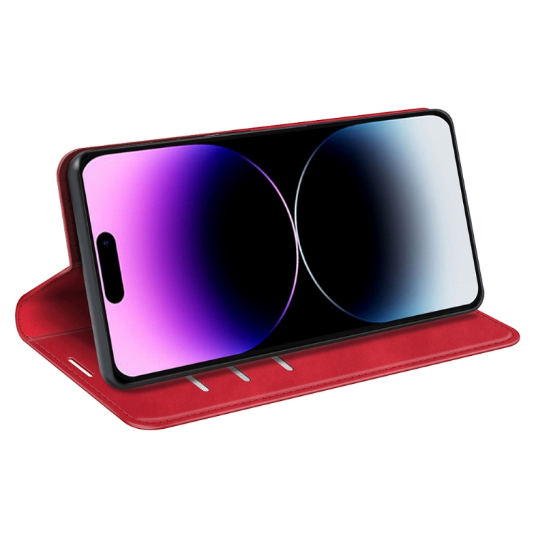  iPhone 15 Pro Fodral Flip Retro Läder Röd