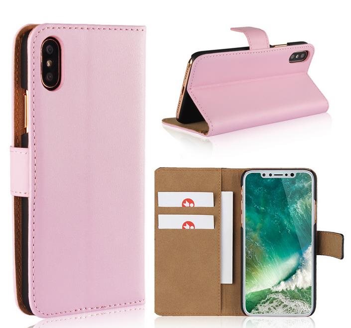  iPhone Xs Max - Plånboksfodral I Äkta Läder - Ljus Rosa