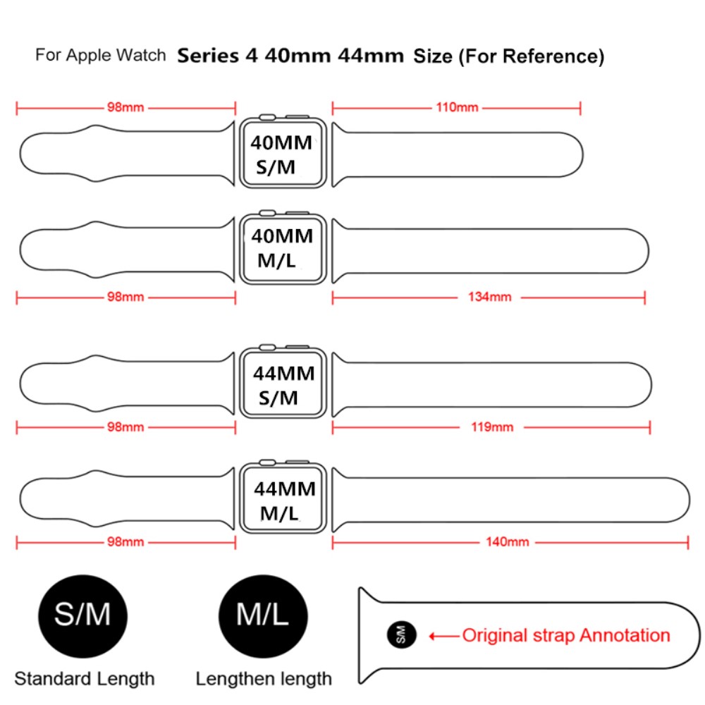  Silikon Armband Apple Watch 42/41/40/38 mm (S/M) - Svart