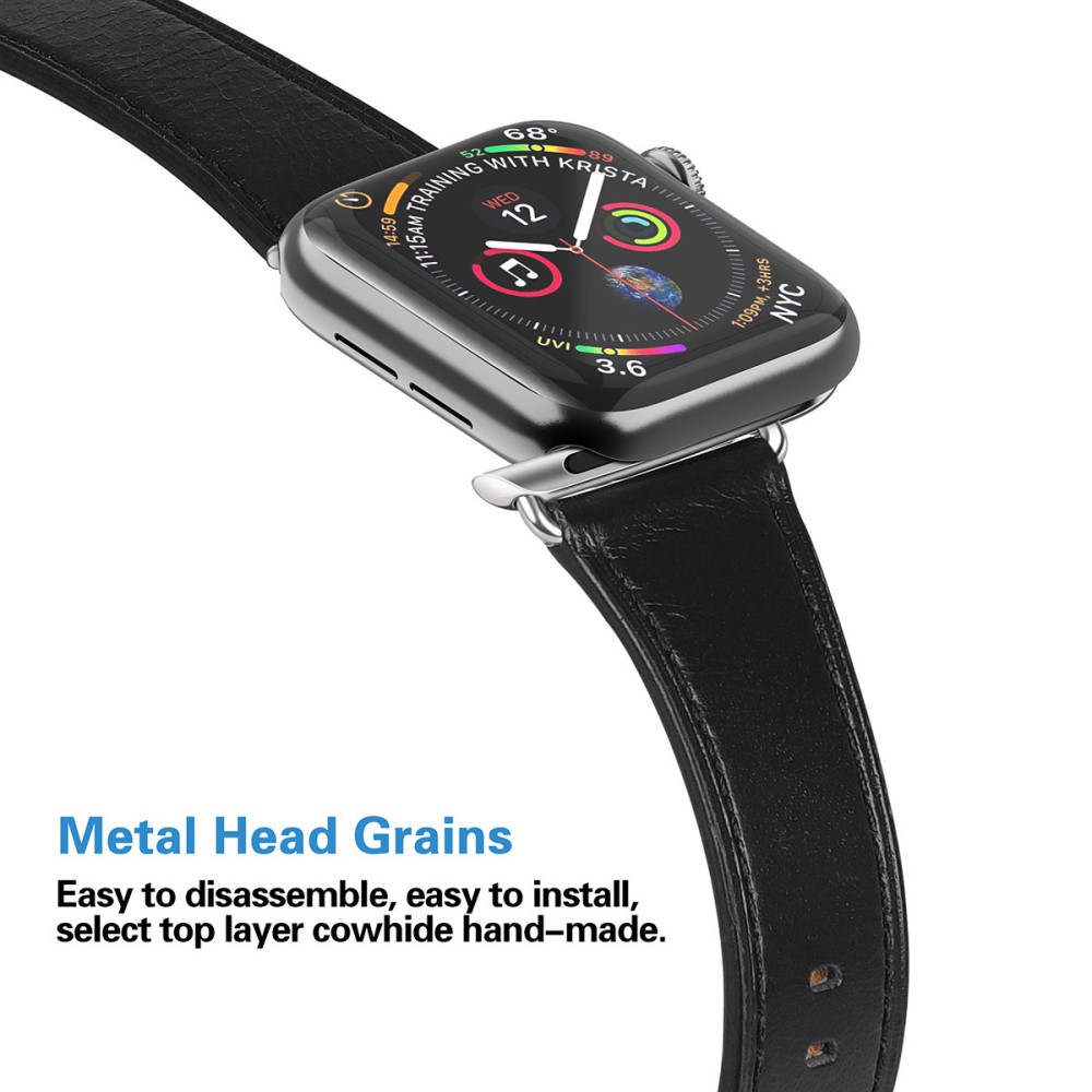  Äkta Läder Armband Apple Watch 42/41/40/38 mm - Svart