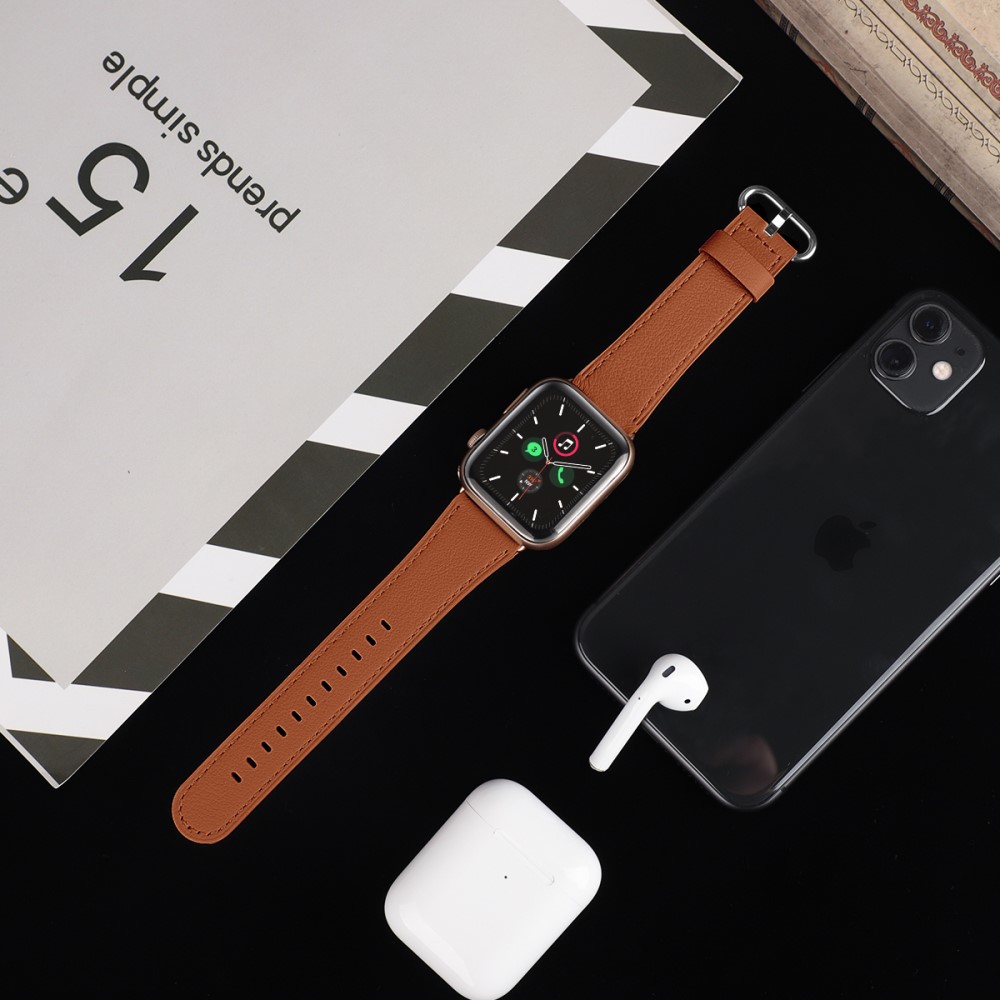  Äkta Läder Armband Apple Watch 42/44/45/46/49 mm Brun