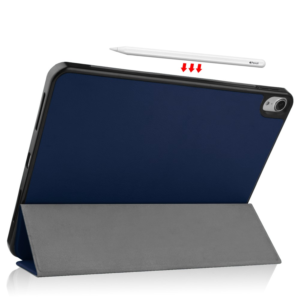  iPad Air 2026-2020 Fodral Tri-Fold Litchi Mörk Blå
