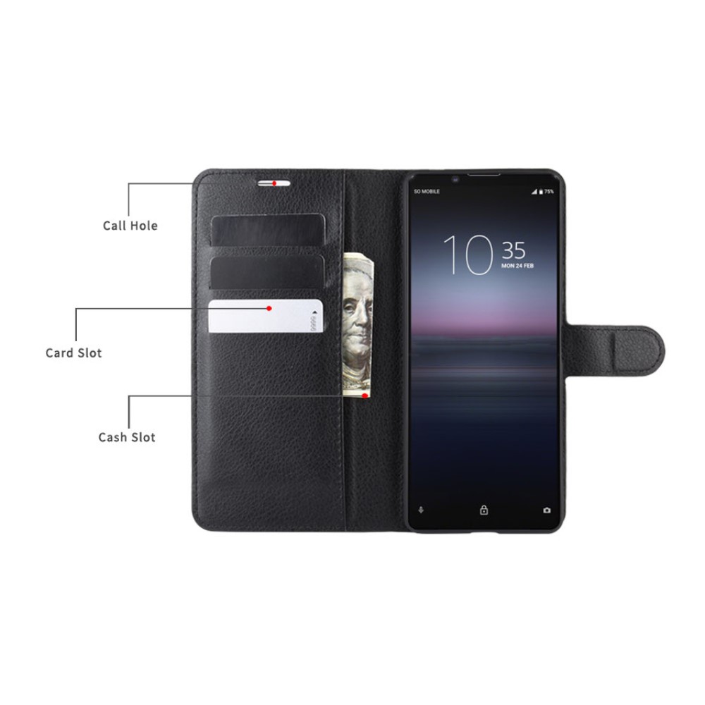  Sony Xperia 1 II - Litchi Plånboksfodral - Svart