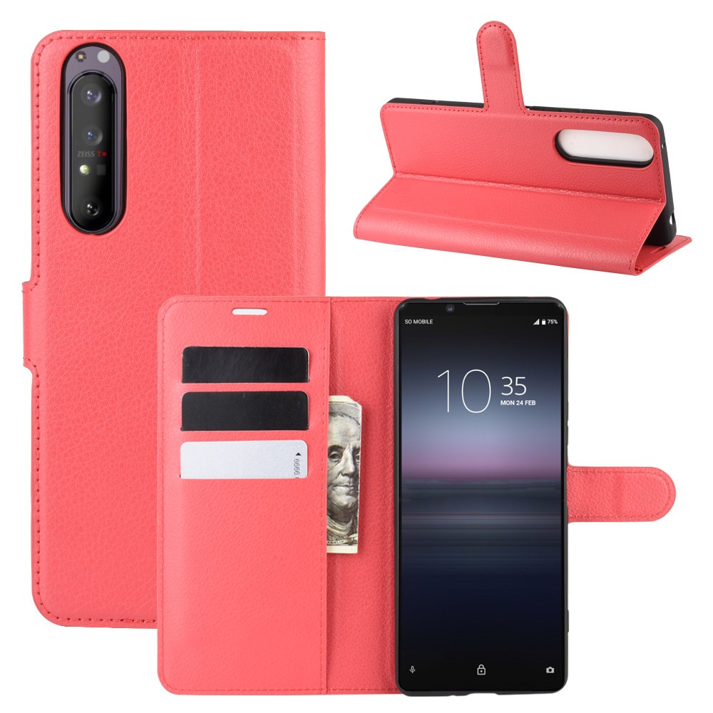  Sony Xperia 1 II - Litchi Plånboksfodral - Röd