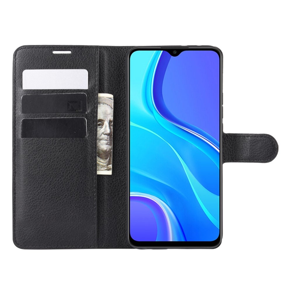  Xiaomi Redmi 9 - Litchi Plånboksfodral - Svart