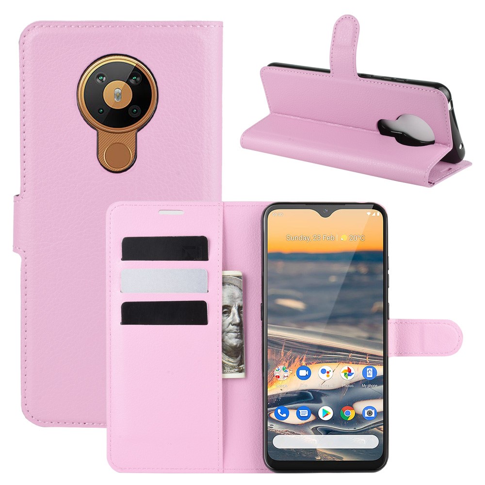  Nokia 5.3 - Litchi Plånboksfodral - Ljus Rosa