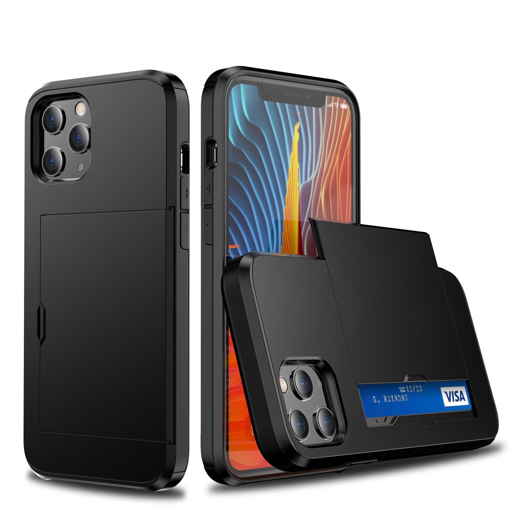 iPhone 12 / 12 Pro - Hybrid Skal Med Kortfack - Svart