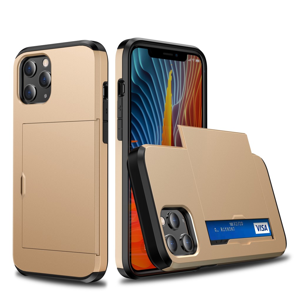  iPhone 12 / 12 Pro - Hybrid Skal Med Kortfack - Guld