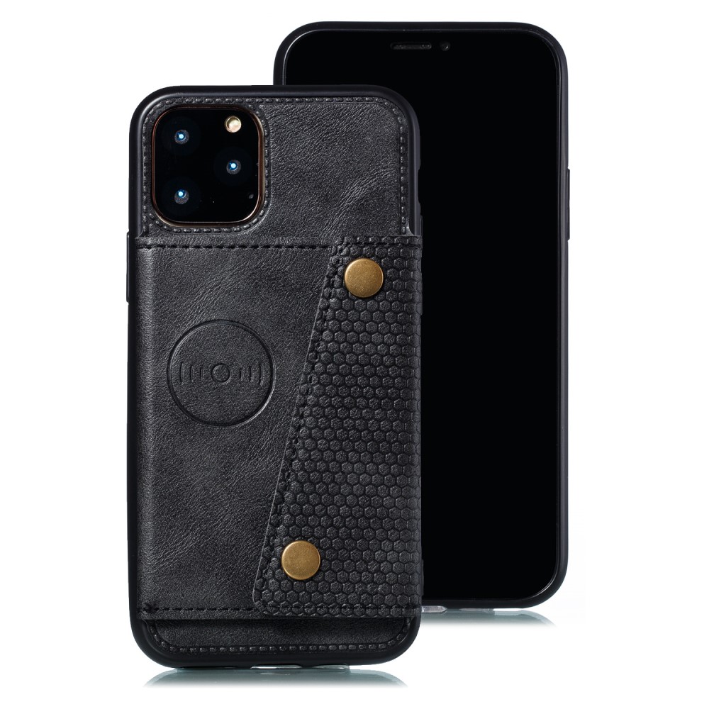  iPhone 12 / 12 Pro - Läder Skal Med Kortfack Och Magnet - Svart