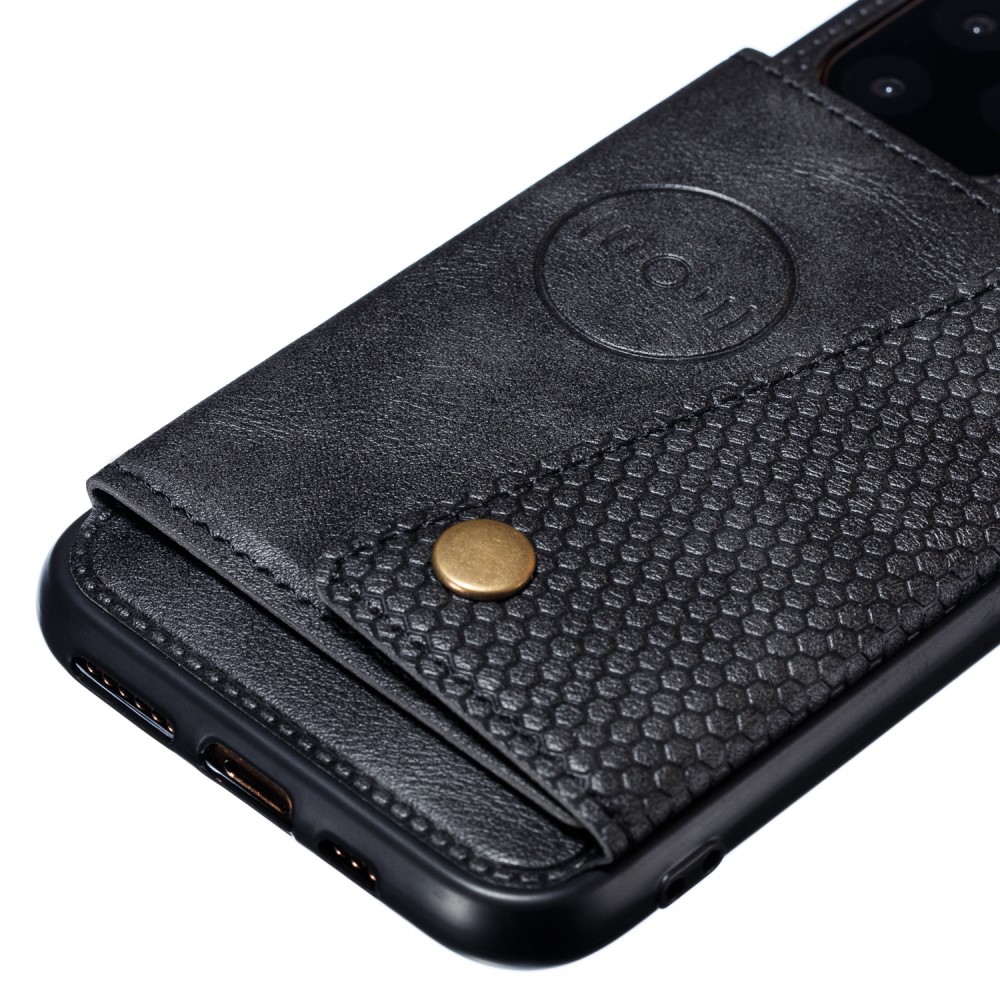  iPhone 12 / 12 Pro - Läder Skal Med Kortfack Och Magnet - Svart