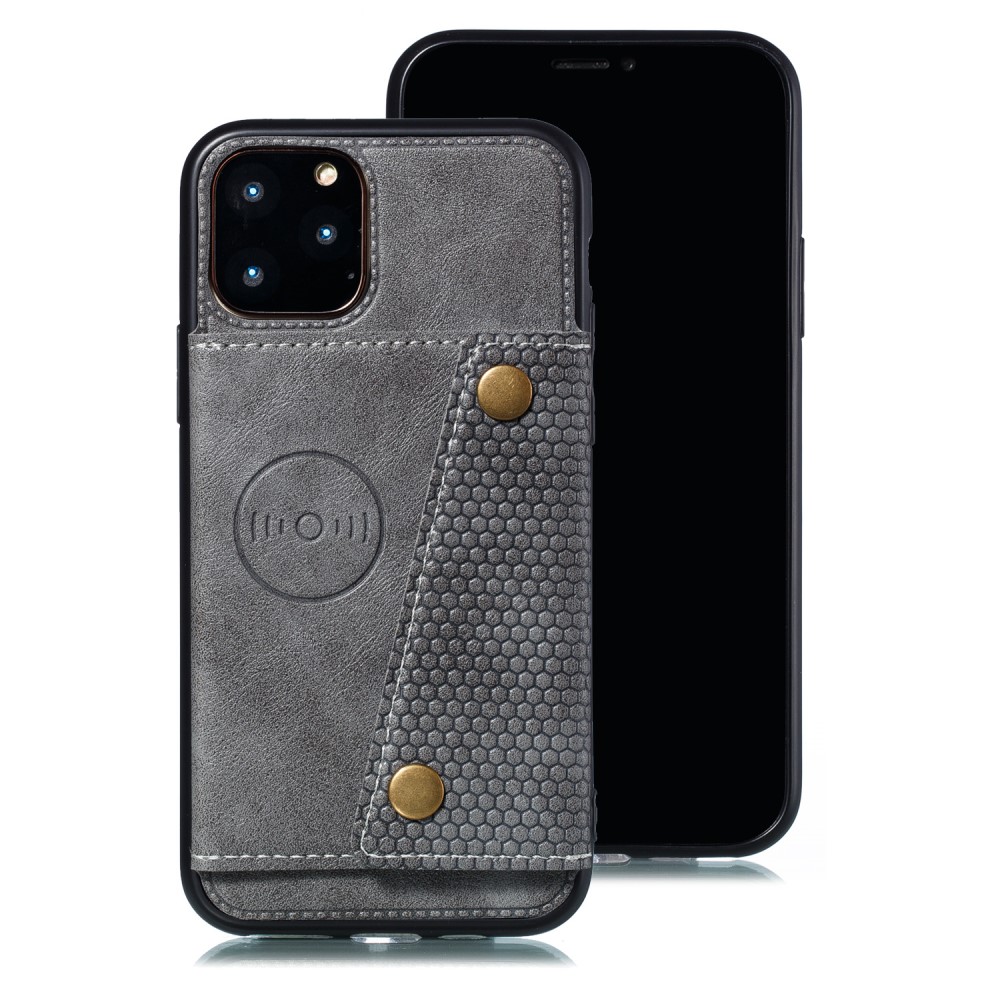  iPhone 12 / 12 Pro - Läder Skal Med Kortfack Och Magnet - Grå