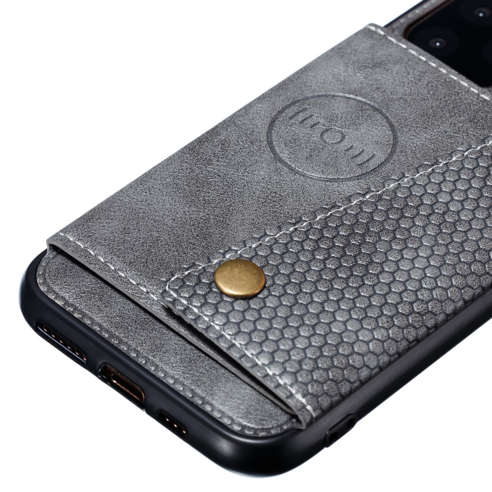  iPhone 12 / 12 Pro - Läder Skal Med Kortfack Och Magnet - Grå