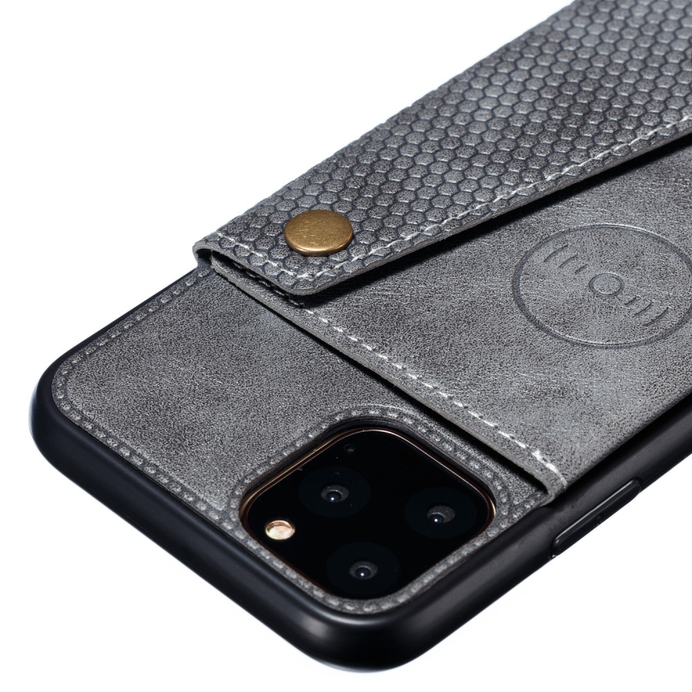  iPhone 12 / 12 Pro - Läder Skal Med Kortfack Och Magnet - Grå