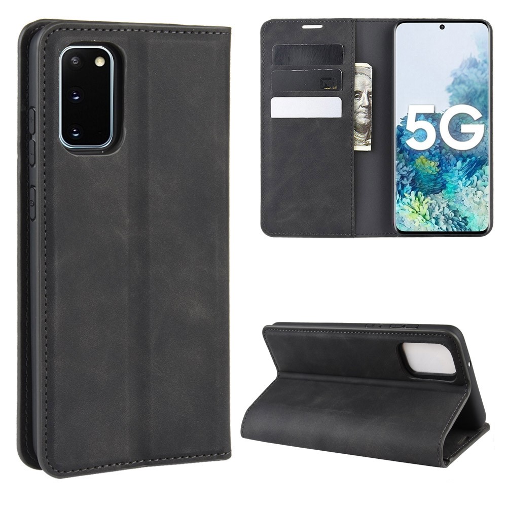  Samsung Galaxy S20 FE - Silkeslent Läderfodral - Svart
