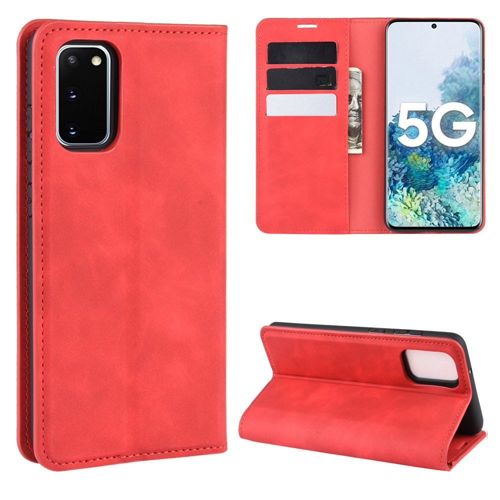  Samsung Galaxy S20 FE - Silkeslent Läderfodral - Röd