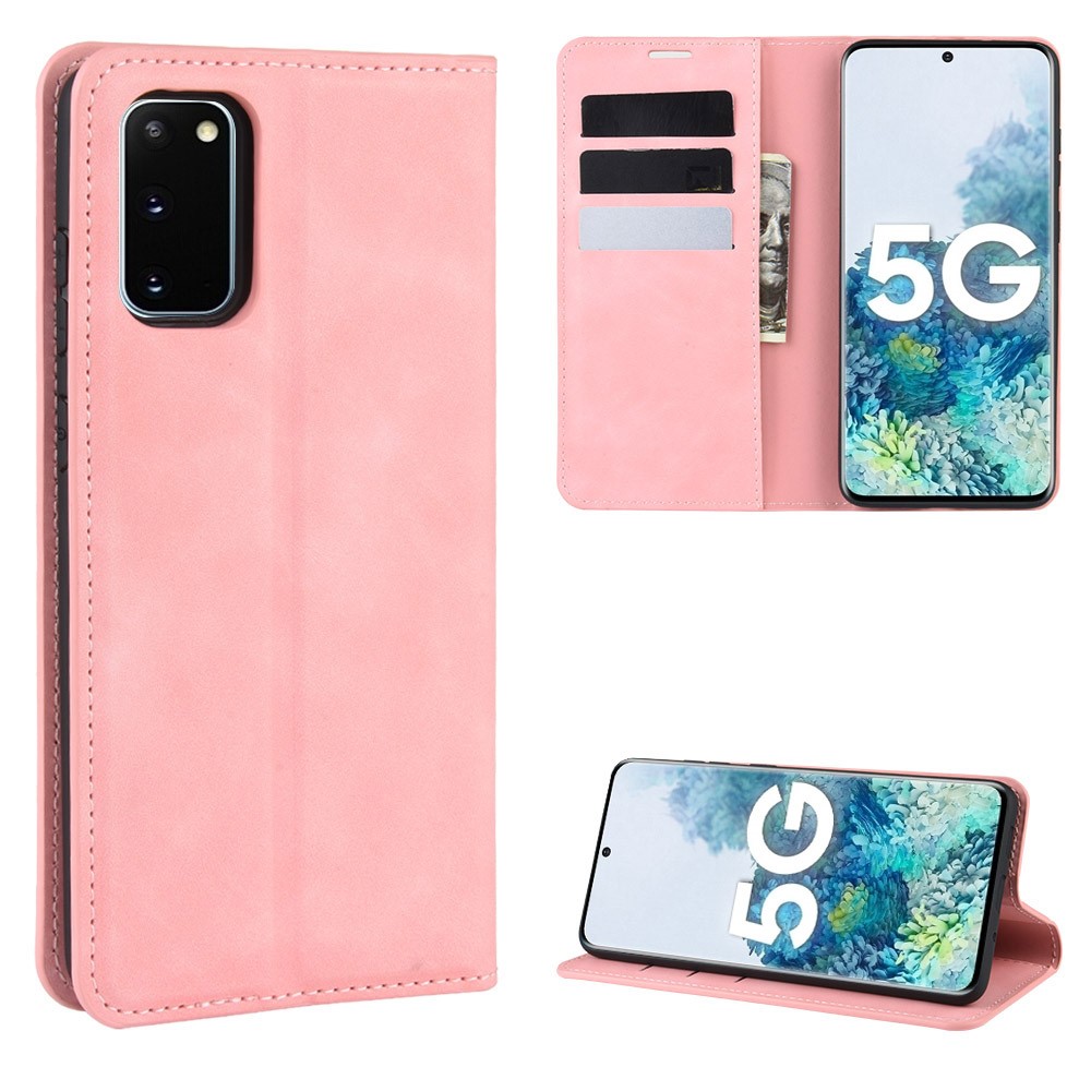  Samsung Galaxy S20 FE - Silkeslent Läderfodral - Ljus Rosa