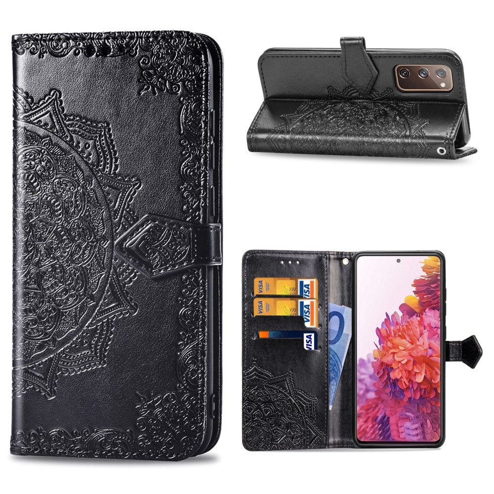 Samsung Galaxy S20 FE - Mandala Läder Fodral - Svart
